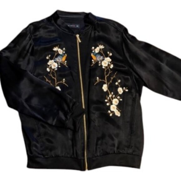 Zara black embroidered floral bomber jacket size M - Picture 3 of 3